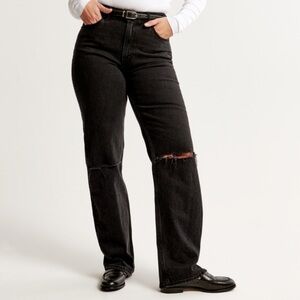 ABERCROMBIE | Curve Love 90s Straight Leg Ultra High Rise Black Knee Rip Jeans